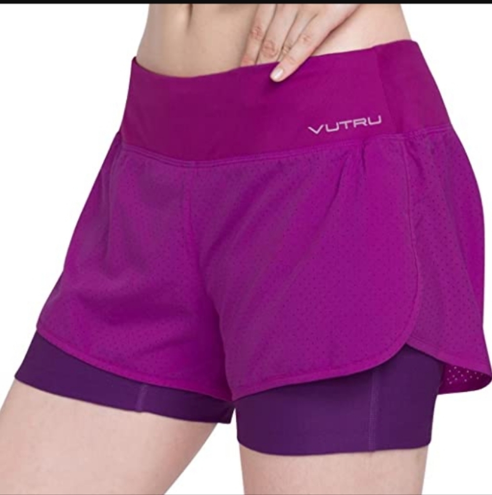 VUTRU 2 in 1 Running Shorts Quick Dry Workout Athletic Shorts with Liner Sz S